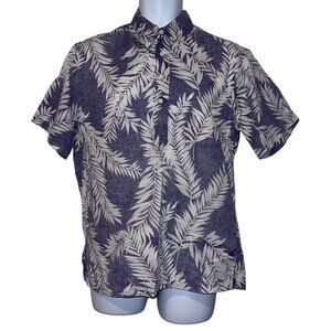 Retro Hilo Hattie Hawaiian Shirt Mens M Lightweight Leaf Aloha Beach Blue